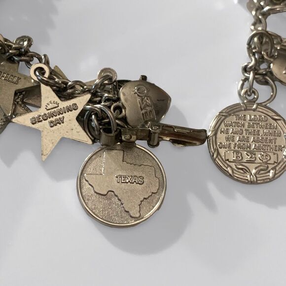 Sterling Silver Beta Sigma Phi Sorority Star Heart Charm Bracelet - Picture 8 of 9